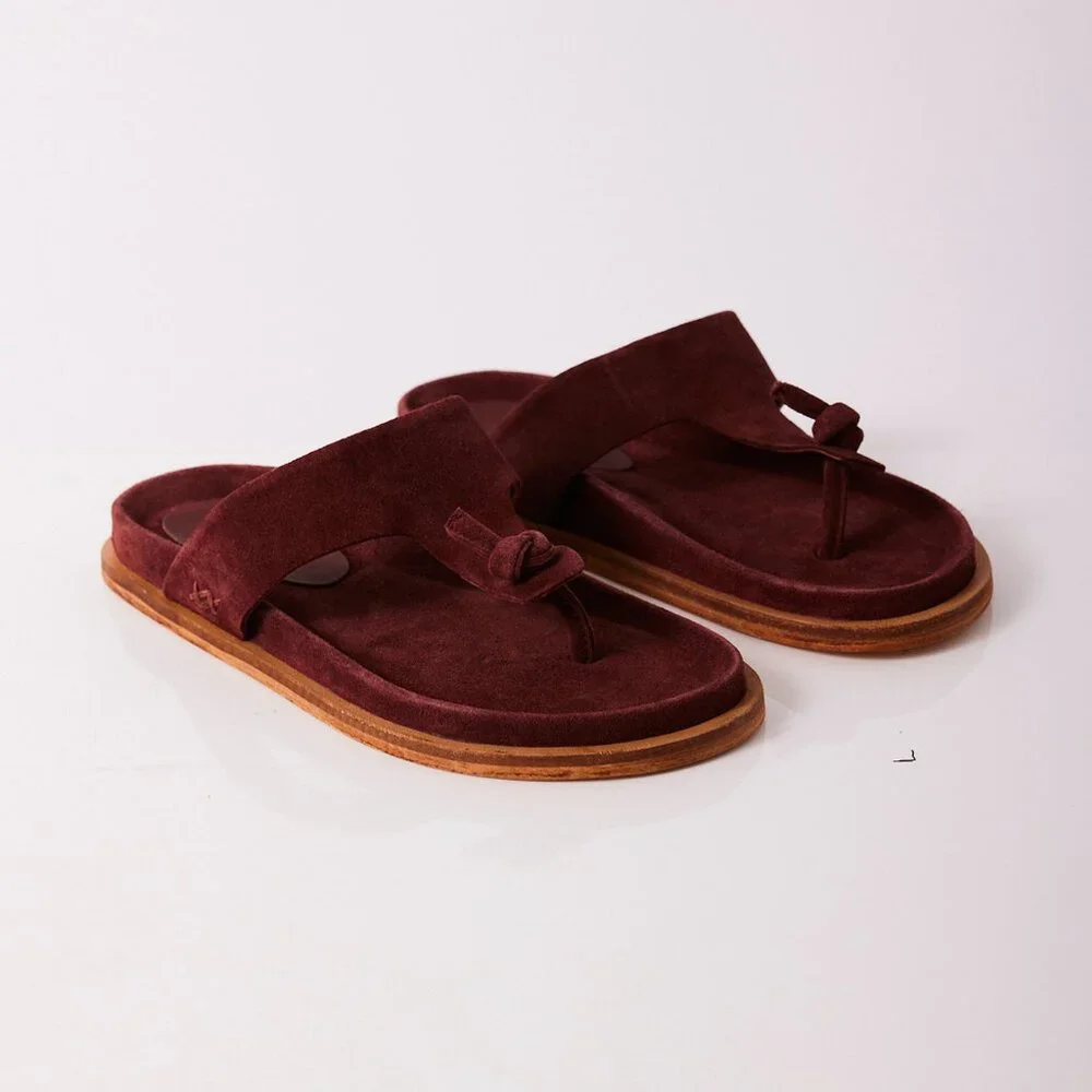 🎉LAST CHANCE🎉 FREE PEOPLE Mika Footbed Sandals / Cherry Cola Suede - Picture 10 of 12